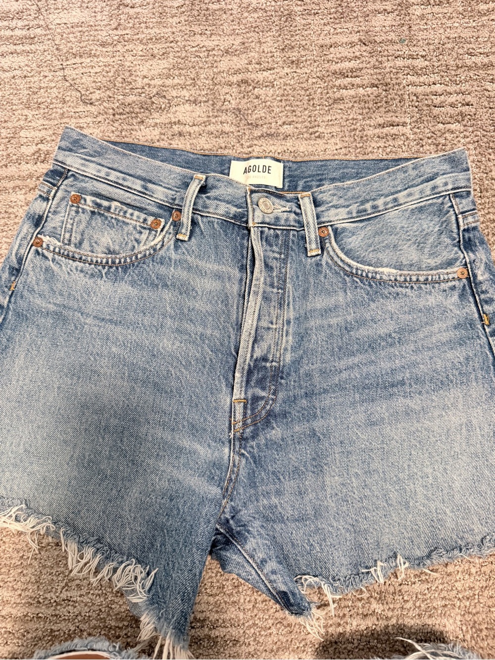 Agolde Light Blue High-Rise Denim Cutoff Shorts